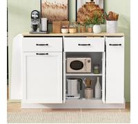Buffet Moderne Blanc - Armoire Buffet avec Tiroirs,Compartiment à Déchets et Étagère à Épices Externe, pour Salon et Cuisine