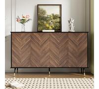 Buffet Moderne Bois 140 L X 40 B X 80 H - avec 4 Portes Et Étagères Réglables en Hauteur - Pieds en Métal - Espace De Rangement, pour Le Salon, Le Couloir Et La Salle À Manger