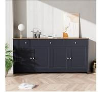Buffet Moderne, Buffet Bas, Buffet Bahut avec 3 tiroirs et 4 portes, Meuble de Rangement, Buffet de Cuisine,160x37x75 cm, Noir+Gris