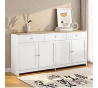Buffet Moderne,Buffet Bas,Buffet bahut avec 3 tiroirs et 4 portes,Rangement,Armoire de Cuisine,160x37x75cm,Blanc,Pour Salon,Cuisine