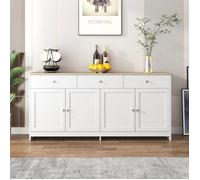 Buffet Moderne,Buffet Bas,Buffet bahut avec 3 tiroirs et 4 portes,Rangement,Armoire de Cuisine,160x37x75 cm,pour Salon,Cuisine,Blanc