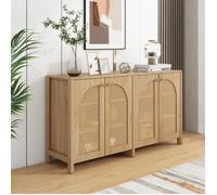 Buffet moderne de style minimaliste 4 portes en rotin, poignée métallique simple meuble buffet pour salle à manger, salon, cuisine