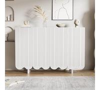 Buffet moderne en bois blanc - Armoire de rangement avec 4 portes et 2 étagères - Design sans poignée - 120 x 37 x 80 cm