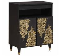 Buffet moderne en bois de manguier - vidaXL - 60x33x75 cm - Noir - Bois de mangue massif - Design doré imprimé