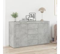 Buffet moderne en bois gris béton gris 120 x 36 x 69 cm avec 3 tiroirs et 2 étagères réglables pour un espace de rangement généreux | Meuble élégant avec structure