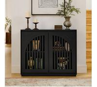 Buffet moderne - façades cannelées et 2 ouvertures de prise Buffet avec rangement Armoire D'appoint étroite noir 99.06x23.5x82.5 cm