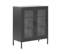 Beliani Buffet Moderne Industriel en Acier Noir avec 2 Portes Transparentes et 3 Étagères