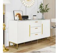 Buffet moderne - MODERNLUXE - 145x40x75 cm - 2 portes - 3 tiroirs - Étagères réglables - Motif chevrons - Blanc - MDF