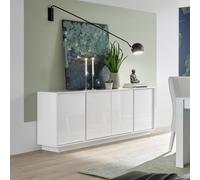 Buffet moderne salon blanc laqué brillant 4 portes 180cm Connie Ice