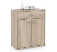 Buffet MONACO, commode meuble de rangement avec 1 tiroir et 2 portes, en mélaminé décor chêne sonoma