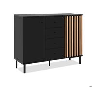 Finori Buffet MONZA 01B – 2 portes 4 tiroirs – Noir / Chêne artisan – 118 x 90 x 40 cm