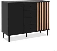 Buffet - MONZA 01B - Noir / Chene artisan - 2 portes - 4 tiroirs - 118 x 90 x 40 cm