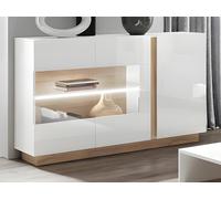 Buffet MURARI - 3 portes - Avec LEDs - Blanc brillant et chêne