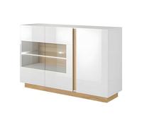 Buffet MURARI - 3 portes - Avec LEDs - Blanc brillant et chêne