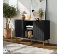 [en.casa] Buffet Nand Armoire avec 2 Portes 120 x 40 x 76 cm Noir | meuble de rangement, avec façades rainurées, stable, moderne, salon, séjour, chambre