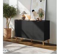 [en.casa] Buffet Nand Armoire avec 3 Portes 120 x 40 x 76 cm Noir | meuble de rangement, avec façades rainurées, stable, moderne, salon, séjour, chambre