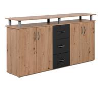 Finori Buffet NEVADA – Décor Chêne artisan et Anthracite, 4 portes 3 tiroirs, L155×H83×P35cm