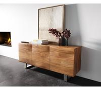 Buffet New Live-Edge 145 cm acacia naturel 3 portes patin inoxydable brossé