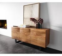 Buffet New Live-Edge 145 cm acacia naturel 3 portes patin métal noir