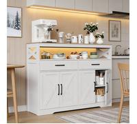 Buffet - NMONET - Modèle Unique - 4 Portes - 2 Tiroirs - MDF Blanc et Bois