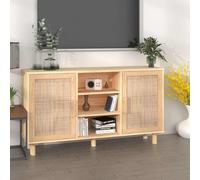 Buffet Noir 105x30x60 cm Bois de Pin Massif et Rotin Naturel Armoire vidaXL
