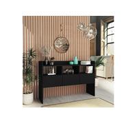 vidaXL Buffet, Armoire avec 3 Compartiments et 3 Tiroirs, Meuble de Rangement, Organisateur de Salle de Séjour, Moderne, Noir Bois d'Ingénierie