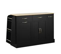 Buffet Noir 133.5x40x86cm,tiroirs Multiples Avec Poubelle Et Étagère Épices,rangement Multifonction Cuisine Salon Salle À Manger