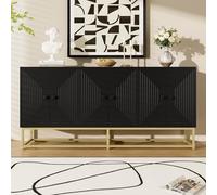 Buffet noir 160 cm, commode moderne avec 3 portes doubles et relief mat | Grand espace de rangement sans étagères pour salon, couloir et bureau, armoire moderne pour une organisation élégante