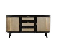 Buffet noir 2 portes 3 tiroirs en bois de manguier et cannage - Wendy - Rendez-Vous Déco