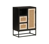 Buffet noir 55x30x76 cm bois massif de manguier et fer