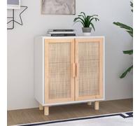 Buffet Noir 60x30x70 cm Bois de Pin Massif et Rotin Naturel Armoire vidaXL