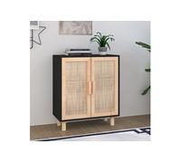 Buffet Noir 60x30x70 cm Bois de pin massif et rotin naturel345631
