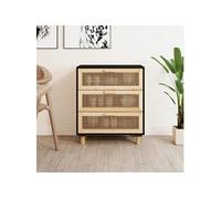 Buffet Noir 60x30x70 cm Bois de pin massif et rotin naturel345634