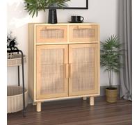 Buffet Noir 60x30x75 cm Bois de Pin Massif et Rotin Naturel Armoire vidaXL