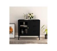 vidaXL Buffet Noir 75x35x70 cm Acier et verre trempé336073 Noir G