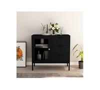 Vidaxl Buffet Noir 75x35x70 Cm Acier Et Verre Trempé Multicolore