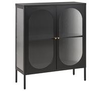 Buffet Noir Industriel Moderne en Acier à 2 Portes Etagère Réglable et Vitrine S