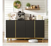 Buffet noir - URBAN MEUBLE - élégance moderne - avec 4 portes texturées et garniture dorée