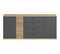 Buffet - Norris - En panneaux de particules - Chêne blond / gris anthracite - 3 portes - 3 tiroirs - Contemporain - Trendteam