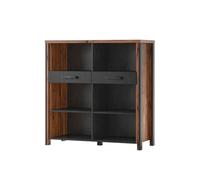 Buffet ouvert WINDSOR - Chêne foncé et gris anthracite - 6 niches, 2 tiroirs - 106.9 x 110.2 x 44 cm
