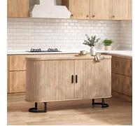 Buffet ovale à portes coulissantes rainurées bois naturel 6 compartiments 140x40x75 cm