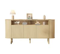 Buffet ovale avec 3 portes et coins arrondis, chêne, 160 x 40 x 78,5 cm | Commode, buffet, armoire d'appoint, armoire de rangement, armoire de cuisine, 2 étagères ouvertes, D26090207