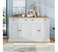 Buffet - PARIS - Commode bahut - 4 portes - 2 tiroirs - Bois massif blanc et brun