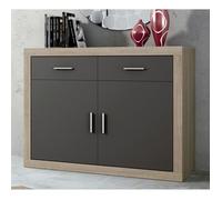 Buffet - PEGANE - Buffet bas - Chêne cambrian - Graphite - 2 tiroirs et 2 portes