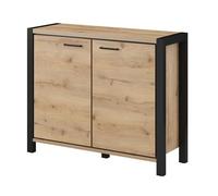 Buffet petit modèle 110cm collection TIVORA avec 2 portes coloris chêne et noir.