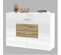 Buffet petit modèle 120cm collection KOBEE 2 portes et 2 tiroirs. Couleur blanc et chêne. 121x89x39 Blanc