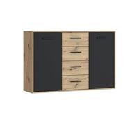 Buffet PILVI Style contemporain Particules mélaminé Décor Chene et 2 portes 4 tiro