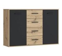 Buffet PILVI Style contemporain Particules mélaminé Décor Chene et 2 portes 4 tiro