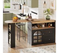 Buffet pivotant 360°, avec 2 tiroirs, étagère à snacks, verre cintré, 138-204x39x104 cm, Noir