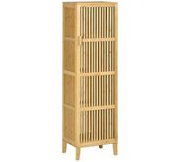 HOMCOM Meuble de Rangement en Bambou Armoire de Rangement avec 4 Niveaux et Porte Design à lamelles pour Salle de Bain Chambre Salon 40 x 30 x 140 cm